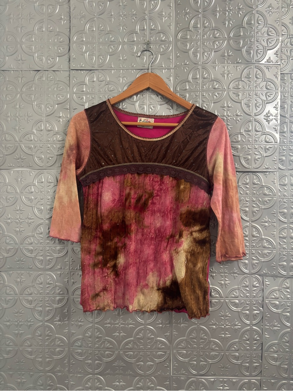 Edista vintage tie-dyed boho 90s blouse large cottagecore sequins farmhouse